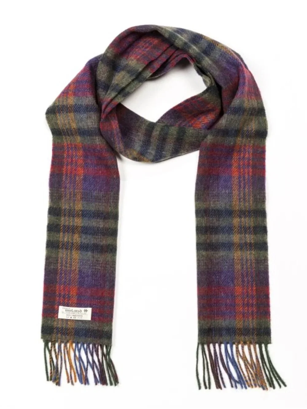 NWT JOHN HANLY 1943 Irish Wool Scarf Green Mustard Purple Check Plaid Wool